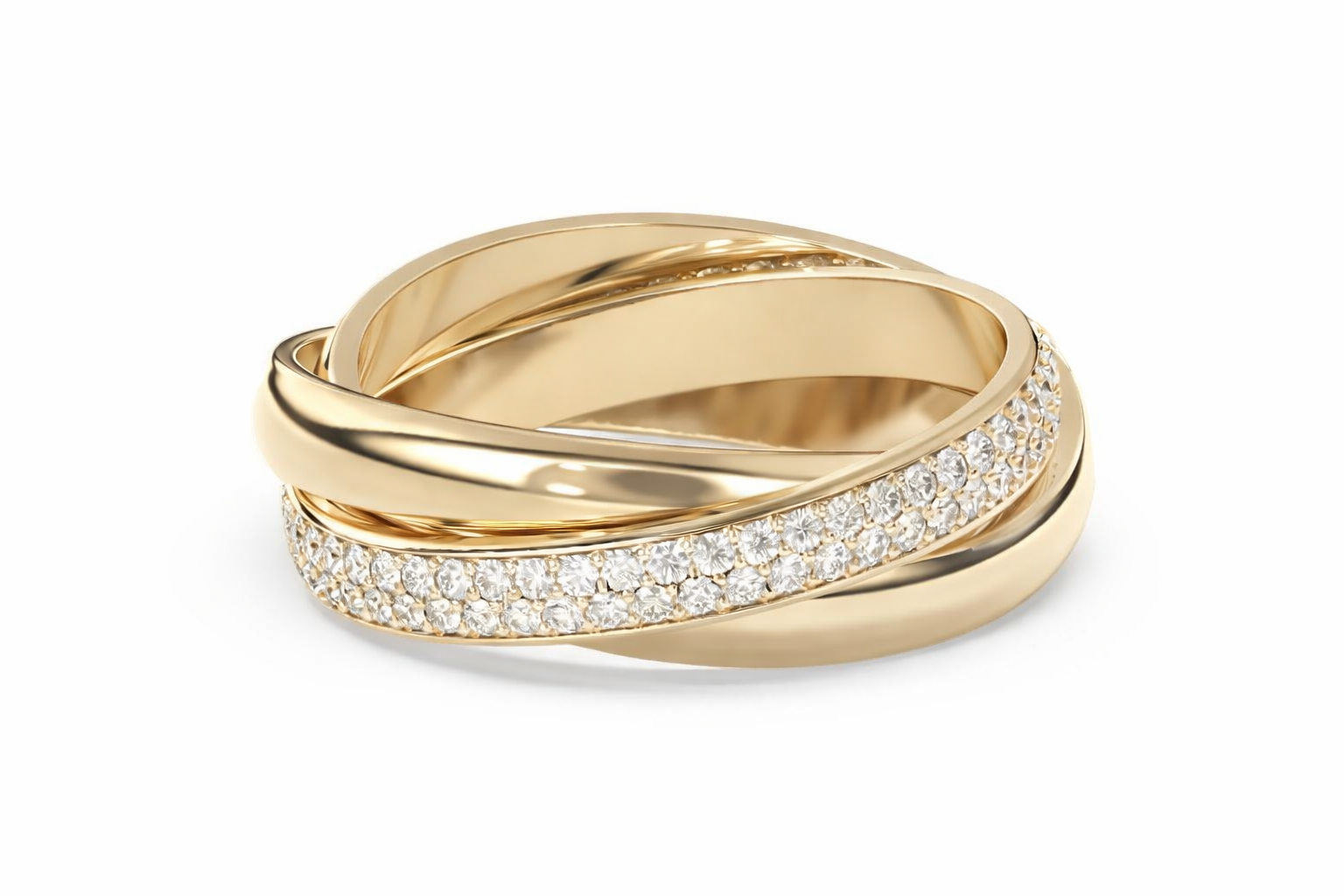 Cottsmore Interlocking Three Band Ring in Yellow Gold