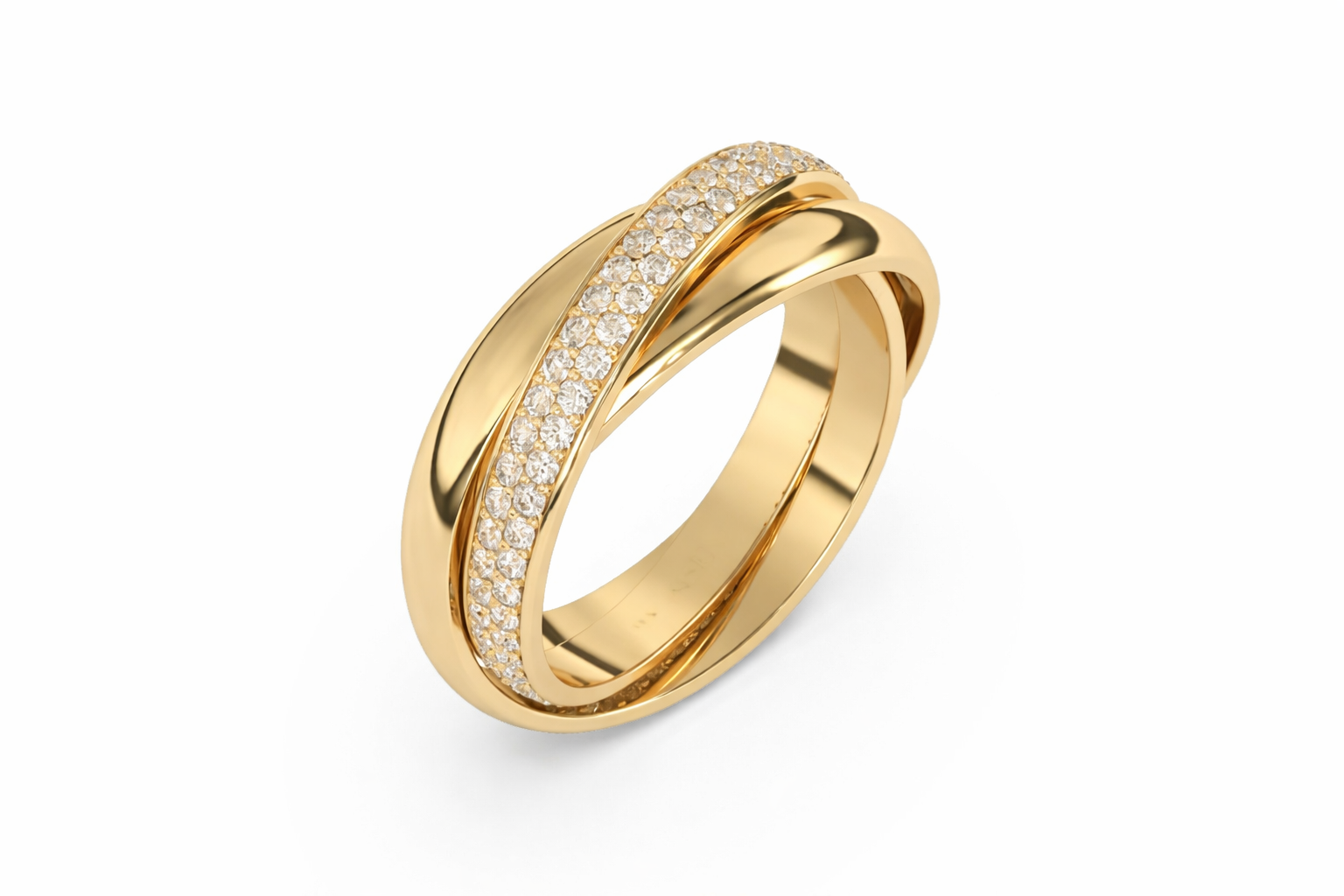 Cottsmore Interlocking Three Band Ring in Yellow Gold