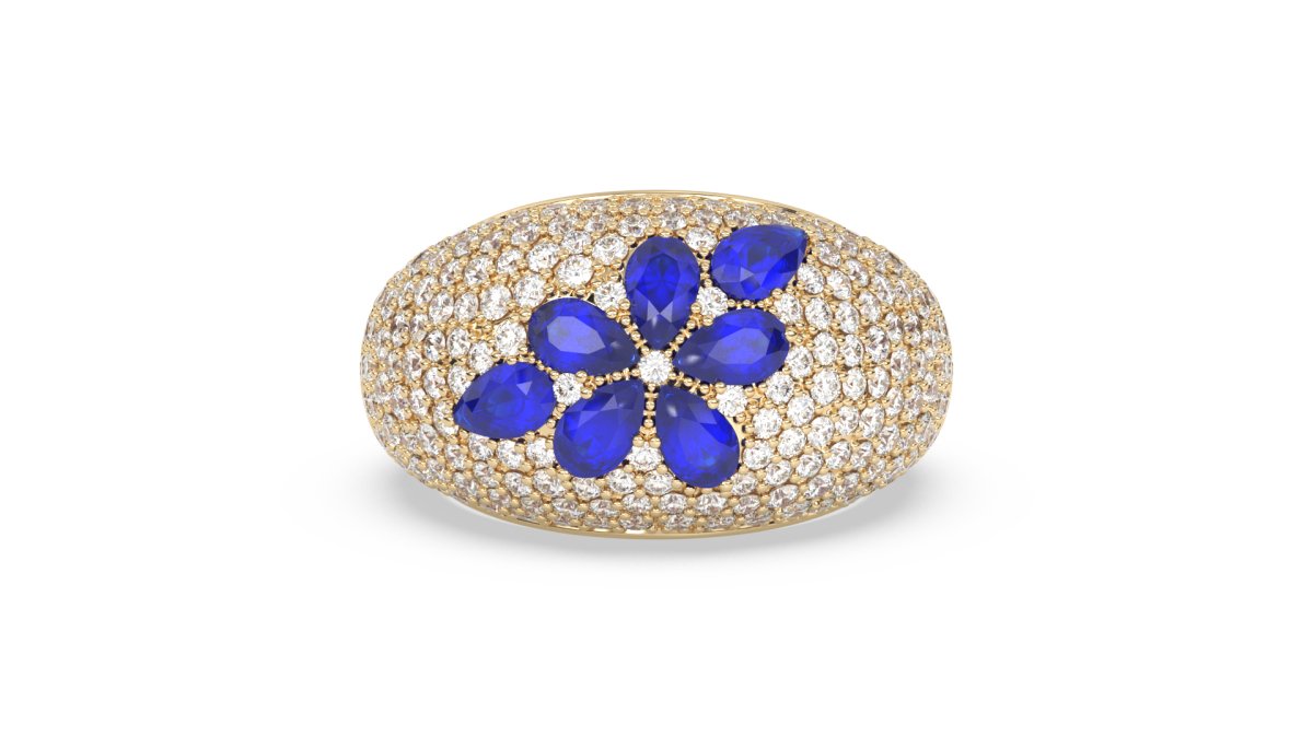 Rings Floral Bubble Diamond Ring With Blue Sapphires - HOUSE PRESTON