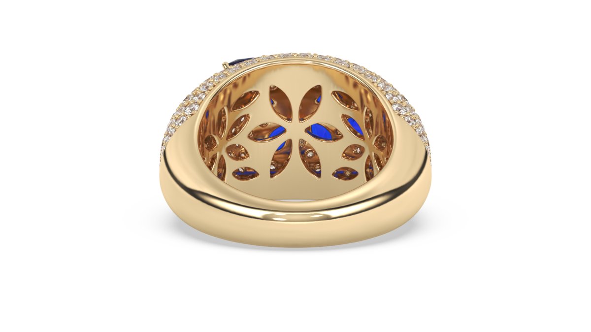 Rings Floral Bubble Diamond Ring With Blue Sapphires - HOUSE PRESTON