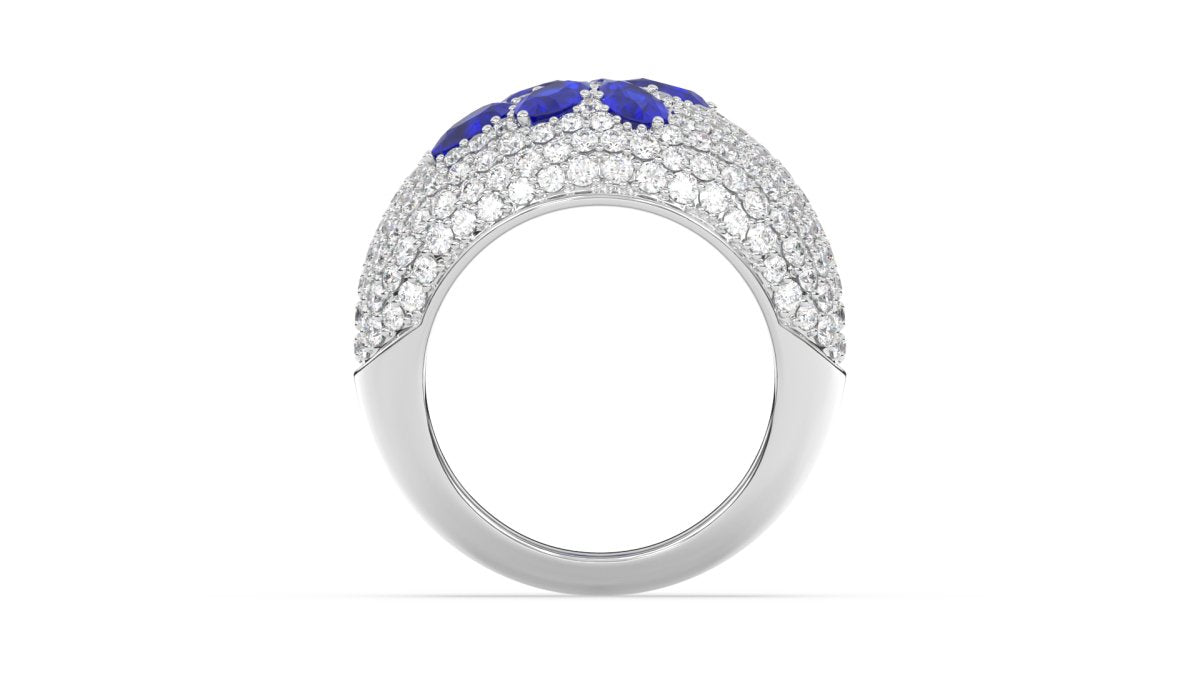 Rings Floral Bubble Diamond Ring With Blue Sapphires - HOUSE PRESTON