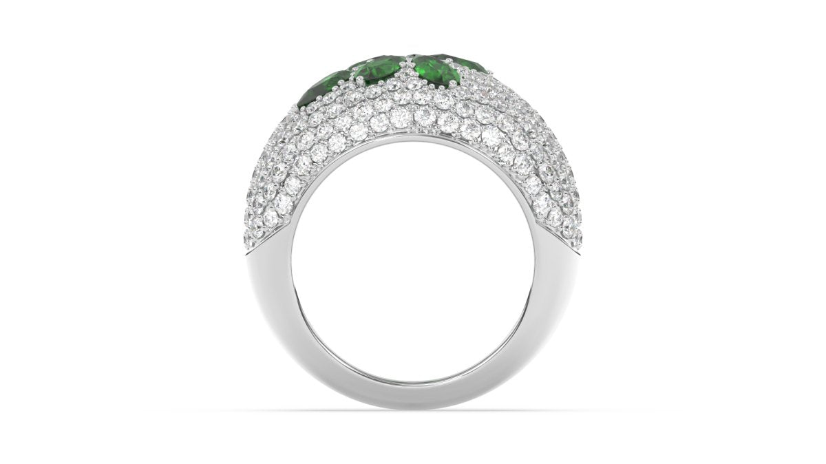 Rings Floral Bubble Diamond Ring With Green Emeralds in Yellow Gold - HOUSE PRESTON