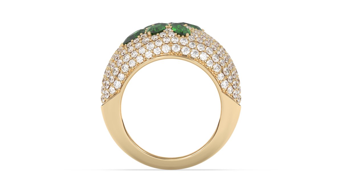 Rings Floral Bubble Diamond Ring With Green Emeralds in Yellow Gold - HOUSE PRESTON