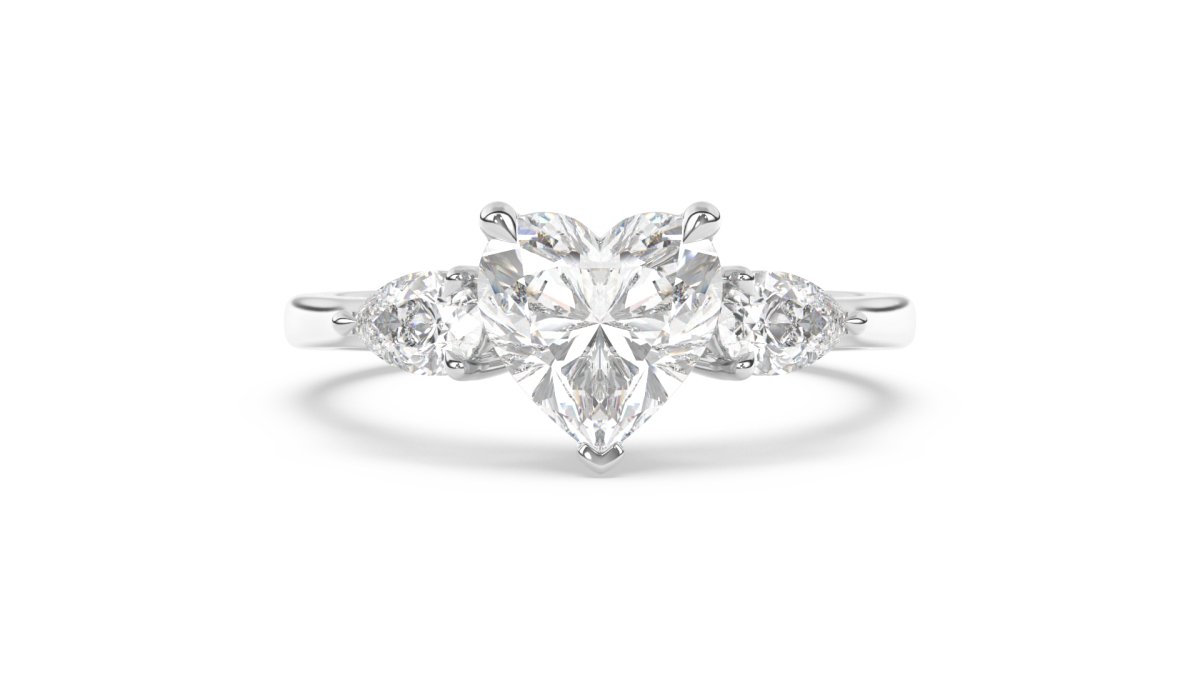 Hereford Heart & Pear Trilogy Ring in Yellow Gold white gold