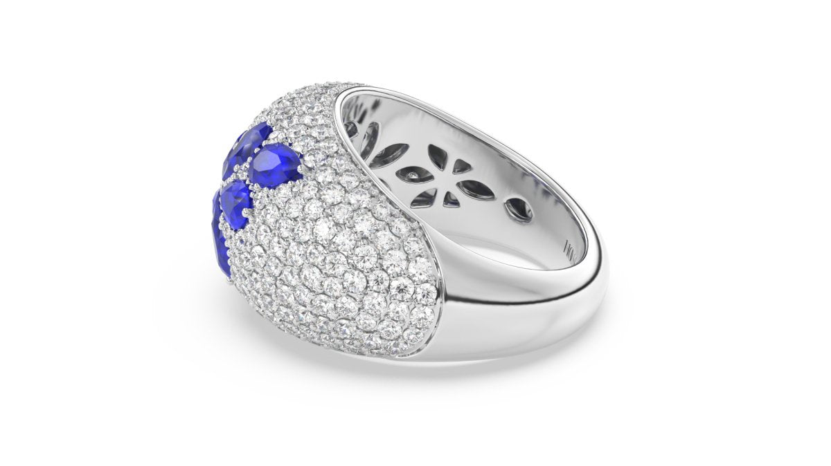 Rings Floral Bubble Diamond Ring With Blue Sapphires - HOUSE PRESTON