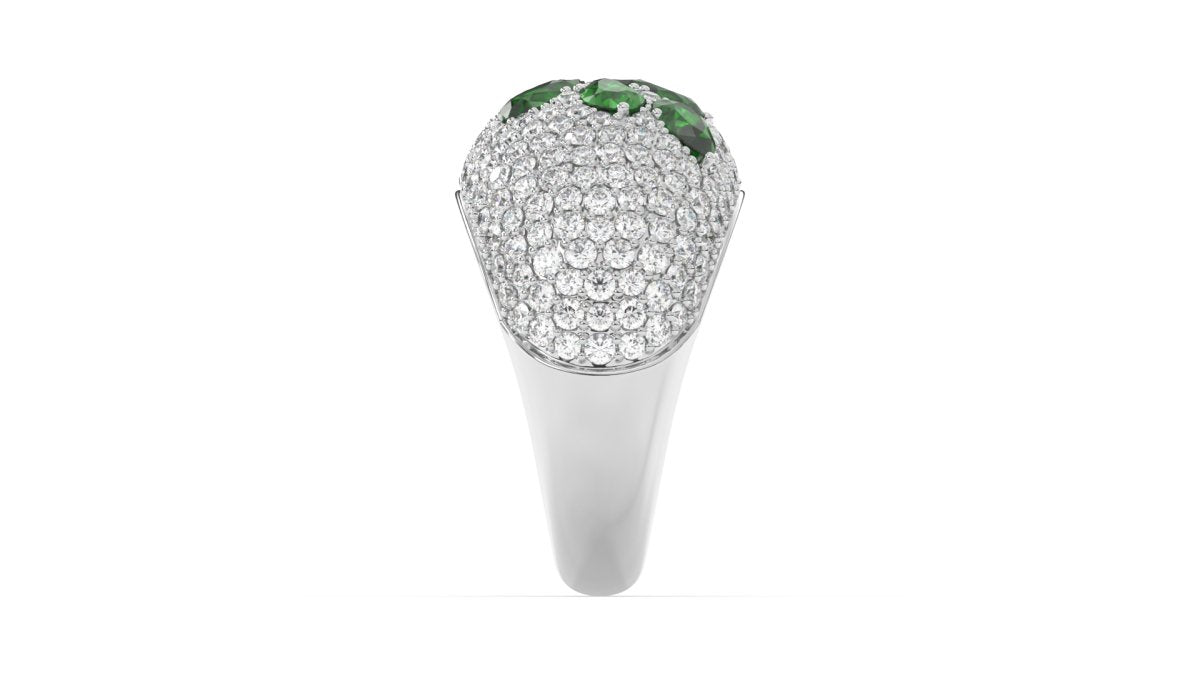 Rings Floral Bubble Diamond Ring With Green Emeralds - HOUSE PRESTON