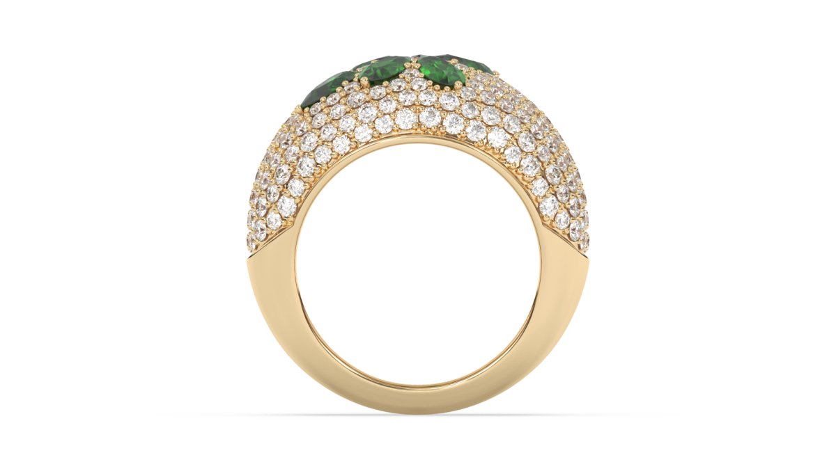 Rings Floral Bubble Diamond Ring With Green Emeralds - HOUSE PRESTON