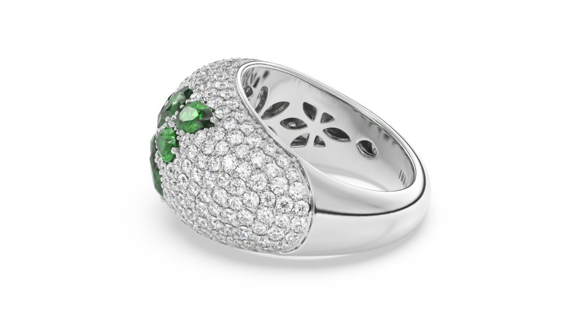 Rings Floral Bubble Diamond Ring With Green Emeralds - HOUSE PRESTON