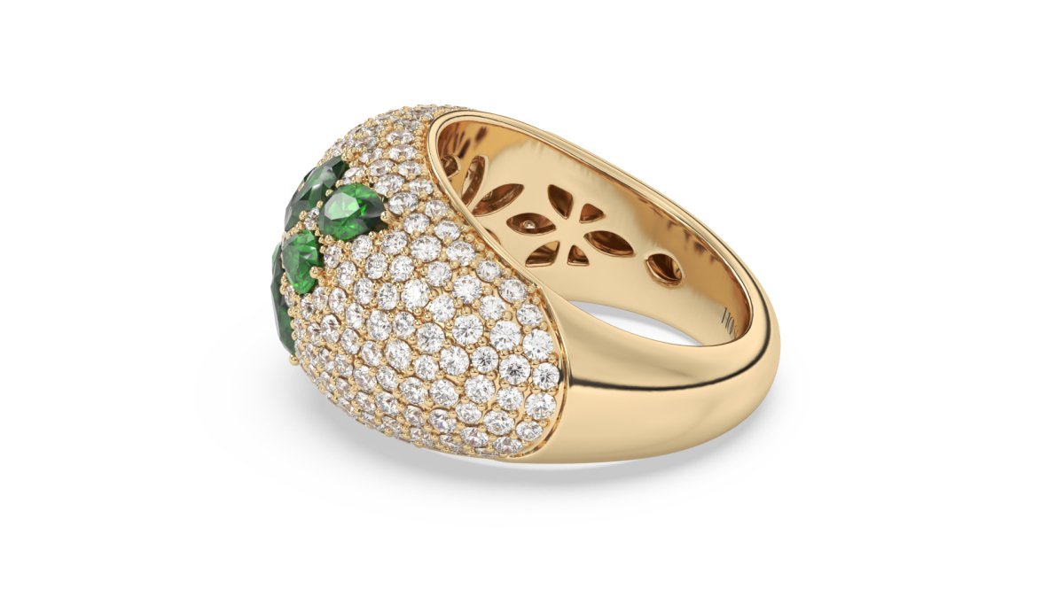 Rings Floral Bubble Diamond Ring With Green Emeralds - HOUSE PRESTON